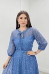 Full Dantel Payet Kumaş Midi Abiye Elbise - İNDİGO MAVİ