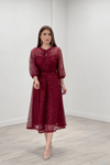 Full Dantel Payet Kumaş Midi Abiye Elbise - BORDO