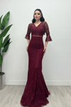 Full Guipure Fish  Dress - Claret Red