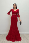 Full Guipure Fish  Dress - Red
