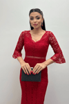 Full Guipure Fish  Dress - Red
