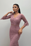 Full Guipure Fish  Dress - Powder