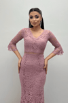 Full Guipure Fish  Dress - Powder