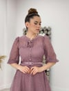 Full Güpür Düğme Detaylı Midi Elbise - GÜL KURUSU