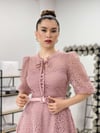 Full Güpür Düğme Detaylı Midi Elbise-PUDRA