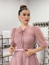 Full Güpür Düğme Detaylı Midi Elbise-PUDRA