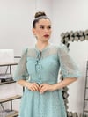 Full Güpür Düğme Detaylı Midi Elbise-SU YEŞİLİ