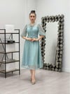Full Güpür Düğme Detaylı Midi Elbise-SU YEŞİLİ