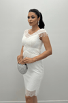Full Guipure Shoulder Detailed Pencil Dress White