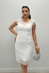 Full Guipure Shoulder Detailed Pencil Dress White