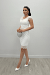 Full Guipure Shoulder Detailed Pencil Dress White