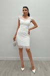 Full Guipure Shoulder Detailed Pencil Dress White