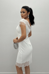 Full Guipure Shoulder Detailed Pencil Dress White