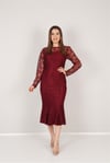 Güpür Dantel Kalp Yaka Elbise - Bordo