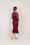 Güpür Dantel Kalp Yaka Elbise - Bordo