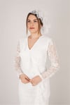 Güpür Dantel Yırtmaç Detaylı Elbise - Beyaz