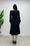 Imported Crepe Fabric Belt Detailed Midi Dress - BLACK