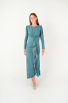 Stone Tassel Detailed Evening Dress - WATER GREEN