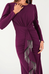 Stone Tassel Detailed Evening Dress - PURPLE