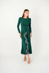 Stone Tassel Detailed Evening Dress - EMERALD GREEN