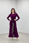 Stone Tassel Detailed Evening Dress - PURPLE