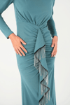 Stone Tassel Detailed Evening Dress - WATER GREEN