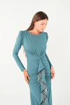 Stone Tassel Detailed Evening Dress - WATER GREEN