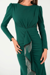 Stone Tassel Detailed Evening Dress - EMERALD GREEN