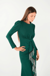 Stone Tassel Detailed Evening Dress - EMERALD GREEN