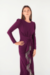 Stone Tassel Detailed Evening Dress - PURPLE