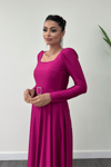 Imported Crepe Satin Fabric Sweetheart Collar Flared Dress - Plum Color