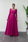 Imported Crepe Satin Fabric Sweetheart Collar Flared Dress - Plum Color