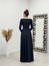 Imported Crepe Satin Fabric Sweetheart Collar Flared Dress - Black
