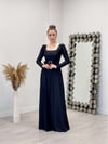 Imported Crepe Satin Fabric Sweetheart Collar Flared Dress - Black