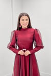 İthal Organze Krep Kumaş Abiye Elbise - BORDO
