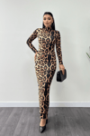 Jarse Kumaş Leopar Desenli Maxi Elbise - LEOPAR