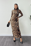 Jarse Kumaş Leopar Desenli Maxi Elbise - LEOPAR