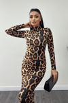 Jarse Kumaş Leopar Desenli Maxi Elbise - LEOPAR