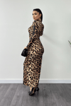 Jarse Kumaş Leopar Desenli Maxi Elbise - LEOPAR