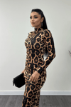 Jarse Kumaş Leopar Desenli Maxi Elbise - LEOPAR