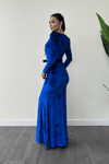 Velvet Fabric Heart Neck Fish Dress - SAKS BLUE