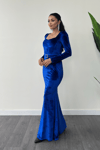 Velvet Fabric Heart Neck Fish Dress - SAKS BLUE