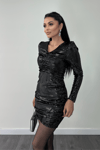 Velvet Spotty Mini Dress - Black