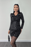 Velvet Spotty Mini Dress - Black