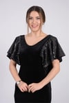 Kadife Omuz Detaylı Balık Elbise - Siyah