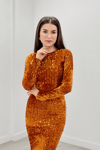 Kadife Payet Balık Elbise - HARDAL