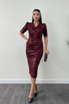 Velvet Sequin Jacket Dress - Claret Red
