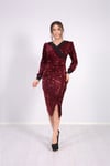 Kadife Payet Ceket Elbise  - Bordo