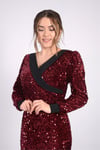 Kadife Payet Ceket Elbise  - Bordo