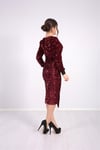 Kadife Payet Ceket Elbise  - Bordo